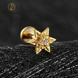 ASTM F136 Hilo interno de titanio Hexagrama CZ Cluster Cartílago Pendiente Mini CZ Labret Tragus Helix <span class=keywords><strong>Medusa</strong></span> Flat Back <span class=keywords><strong>Piercing</strong></span> - Product Image 4