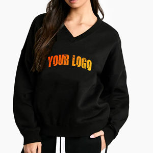 Ropa de calle holgada de alta calidad, sudadera cómoda con cuello en V para mujer, sudadera personalizada con logotipo impreso en soplo, sudadera de mujer de color sólido - Product Image 1