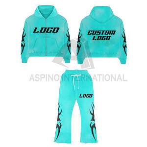 Vente en gros de pantalons de survêtement évasés deux pièces pour hommes avec sweats à capuche et ensembles de jogging - Product Image 4