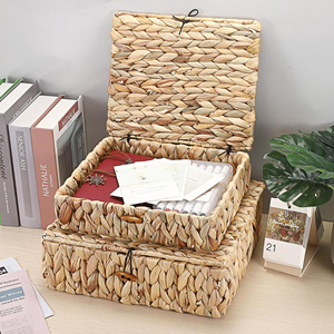 Nice Style Water Hyacinth Storage Basket <b>With</b> <b>Lid</b> Set Of 2 Handwoven Basket Boxes, Bedroom Living Room Decoration From Vietnam - Product Image 4