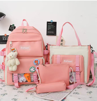 Ensemble de 5 sacs à dos scolaires en PVC faits à la main pour filles, motif carotte mignon, imprimé en typographie, ergonomique, réduisant la charge, coffret cadeau