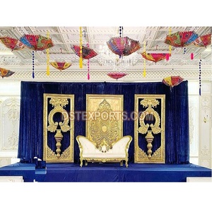 Traditional <b>Gold</b> FRP Jhumka Style <b>Backdrop</b> Frame Classy Wedding Sangeet Stage Frames Indian Wedding Jhumka Style Frames - Product Image 1