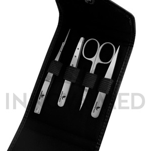 Juego de pinzas para cejas de precisión de 4 piezas para mujer, tijeras curvas ecológicas y cabello encarnado, cabello encarnado con puntas puntiagudas - Product Image 1