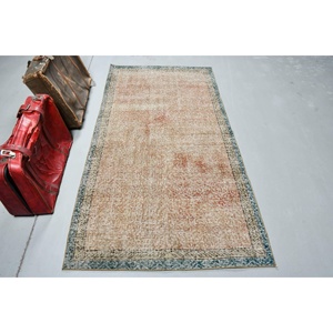 Vintage Area Rug, 3.6x6.7 ft Turkish Rug, <b>Brown</b> <b>Wool</b> Rug - Product Image 1