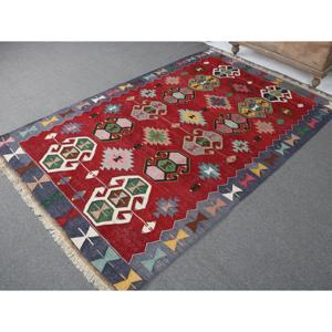 5.1x7.6 ft Turkish Kilim Rug, Vintage Rug, <b>Red</b> Southwestern <b>Wool</b> Rug - Product Image 2