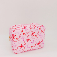 Sac cosmétique en nylon rose de Noël prêt à être expédié, motif nœud coquette, pochette de voyage légère, étanche, organiseur de maquillage