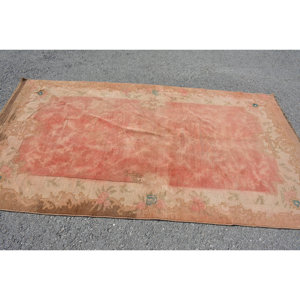 Alfombra turca Vintage área grande 4,2X7,6 pies rectángulo abstracto patrón de retazos naranja Beige lana látex para pasillo para habitación - Product Image 3