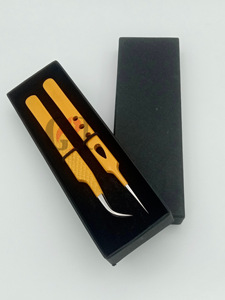 Revêtement en poudre jaune professionnel incurvé avec pointe argentée en acier inoxydable pince à épiler pour extension de cils outils de beauté - Product Image 4