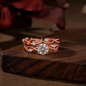 Anillo de compromiso solitario Jeulia Thorns and Flower en oro rosa con incrustaciones de plata de ley - Product Image 4