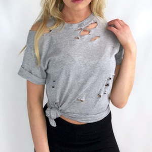 Camisetas con agujeros rasgados para mujer de calidad profesional Diseño cómodo respetuoso con el medio ambiente personalizable - Product Image 2