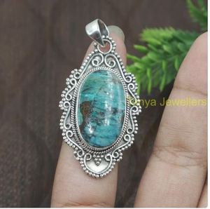 Chrysocolla <b>Pendant</b> 925 Sterling Silver Design <b>Pendant</b> <b>Large</b> Stone Statement <b>Pendant</b> <b>Necklace</b> for Women Chrysocolla Gift - Product Image 2