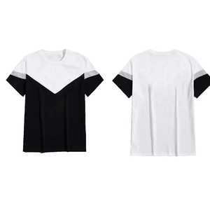 T-shirt pour homme en coton 100% à blocs de couleur, col rond, coupe ample, tissu jersey, manches courtes, vêtement décontracté - Product Image 1