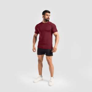 Legacy <b>100</b>% <b>Polyester</b> Knitted Gym Workout Tee in Maroon Dry-Fit & Breathable Fabric Solid Color Printed T-<b>Shirts</b> for Exercise - Product Image 4