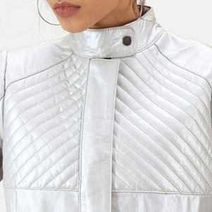Veste en cuir de moto de haute qualité en cuir véritable, veste courte à fermeture éclair pour femmes - Product Image 4