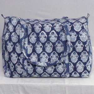 Hot Selling Luxury Eco-Friendly Soft Cotton Hand Block Print Weekender Duffle Bag Stylish <b>Travel</b> Cosmetic <b>Case</b> Zipper Closure - Product Image 3