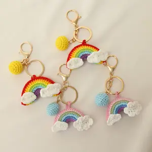 HOT Boho Sweet Colorful Rainbow Llavero Girly Crochet Cloud macramé Rainbow Llaveros para mujeres monedero Bolsa encantos Accesorios