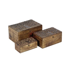 Ensemble de 3 boîtes en bois sculptées à la main, boîtes de rangement avec design sculpté à la main - Product Image 1