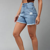 Shorts de mezclilla rectos azules lavados de alta calidad hechos en Pakistán para mujer, de cintura alta, ajustados, sexys, con cremallera trasera, estilo vintage, para verano.
