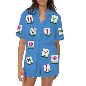 2025 Mahjong jeu long décontracté cou sweats pour femmes jeunes 100% coton Patchwork avant Logo printemps automne paillettes conception - Product Image 5