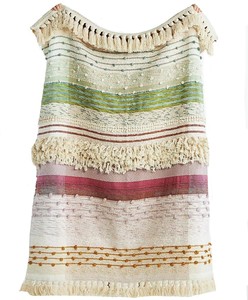 Plaid en coton tissé de haute qualité 100% coton, 50x60 pouces, motif géométrique rayé avec pompon décoratif - Product Image 3