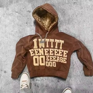 Streetwear personnalisé polaire Vintage Double épaissi doublure en coton lavage à l'acide soleil fané personnalisé bouffée impression sweats à capuche pour hommes - Product Image 6