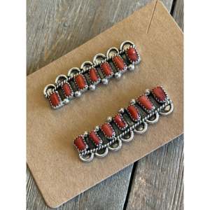 Navajo Cultural Collectible Coral & Sterling Silver <b>Post</b> Dangles Elegant Jewelry for Women - Product Image 3