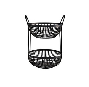 Fournitures de haute qualité panier de fruits en métal décor à la maison noir mat 2 pneus avec poignées panier de fruits de table - Product Image 1