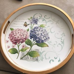 Ensemble de plateaux de service carrés en MDF blanc, motif floral magnolia, avec poignées, pour cuisine, table basse, organisateur de nourriture et de boissons, base en bois - Product Image 4