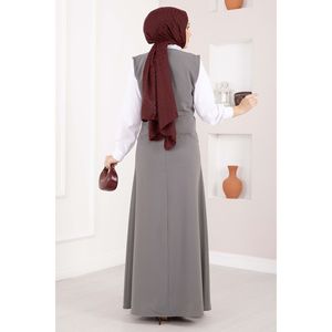 Elegante Conjunto Casual de Dos Piezas: Camisa Gris de Crepé y Chaleco con Botones, Corte Holgado, Estilo Corto - Product Image 5
