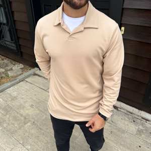 Camiseta de Manga Larga para Hombre, Cuello con Cierre de Cremallera, Color Sólido, Corte Ajustado, Diseño Casual, Transpirable, Ecológica, de Lona, Estilo Urbano - Product Image 5