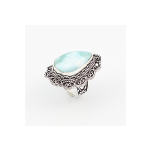 Larimar-Anillo de Plata de Ley 925 con gema de Larimar, joyería hecha a mano, estilo Hippie - Product Image 5