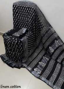 Hecho a medida con un hermoso diseño floral, saris de lino auténticos y modernos con blusa en tintes y colores naturales para damas - Product Image 2