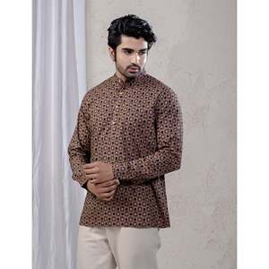 Kurta court en coton imprimé décontracté pour hommes avec manches longues - Product Image 5