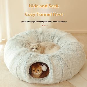 Nido y túnel multifuncional 2 en 1 para gatos, cama cálida de felpa para mascotas, casa plegable para gatos y perros - Product Image 2