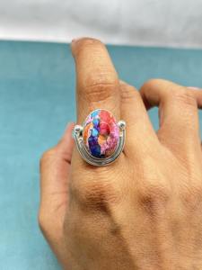 Bague en argent turquoise huître naturelle Oyster Copper Turquoise Gemstone Silver Statement Ring Handmade Silver - Product Image 2