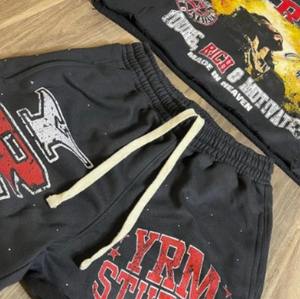 Custom <b>Men's</b> Cropped Vintage Distressed Sweat Suits Streetwear Acid Wash Sun Faded 2-Piece Set Printed Rhinestone Winter Vintage - Product Image 3