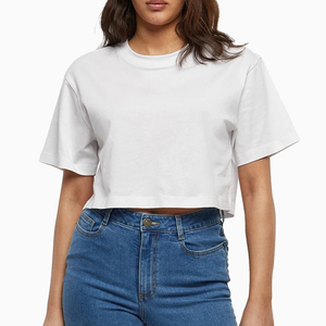T-shirt oversize en coton de haute qualité pour femmes col rond manches courtes haut court personnalisable Boxy Fit haut court ample pour les femmes - Product Image 4