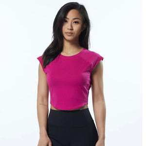 เสื้อเข้ารูปสำหรับผู้หญิง,เสื้อสแปนเด็กซ์95% คอตตอน5% แขนสั้นเข้ารูปสไตล์ Raglan คอกลมสีชมพู - Product Image 1