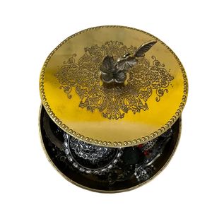 Boîte de rangement pour bijoux en laiton écologique artisanale, 6,5x3,5 pouces, ronde, élégante, avec poignée en forme de fleur, pour offrir en cadeau - Product Image 5