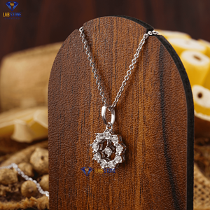 Colgante de diamante de corte brillante redondo TDW 0,16 con cadena de oro blanco certificado/no certificado Diamante Cvd Joyería de diamantes - Product Image 4