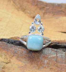 Bague en argent sterling avec larimar bleu, pierre précieuse naturelle, bijoux faits à la main, bague élégante, taille US 8, cadeaux pour femmes - Product Image 2