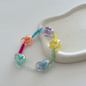 Colorful Candy Heart Stretch Bracelet Cute Bohemian Religious Jewelry Pearls Diamonds Elastic Plastic <b>Beads</b> Fashionable <b>Beaded</b> - Product Image 3