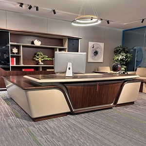Escritorio Ejecutivo Extensible de Madera en Forma de L, Mesa de Oficina de Lujo con Diseño de Panel Ecológico, Estación de Trabajo Comercial B - Product Image 3