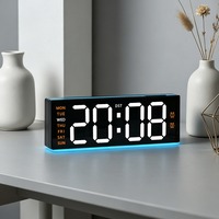 Réveil numérique LED Huayang 7702 avec lumière ambiante RVB, chargement USB, double alarme, date, semaine, horloge de bureau à intensité réglable