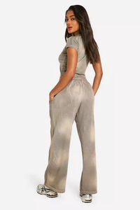 Nouveau Style Vintage Streetwear Zipup lavage à l'acide survêtement poids lourd recadrée à capuche ensemble femmes Fitness CropTop haut Impact vêtements de sport - Product Image 6