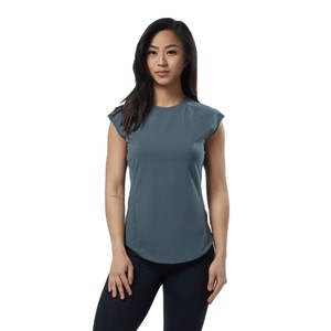 Camisetas de verano con cuello redondo para mujer, camisetas informales de algodón con decoración de botones, ropa cómoda y ligera de manga corta - Product Image 1