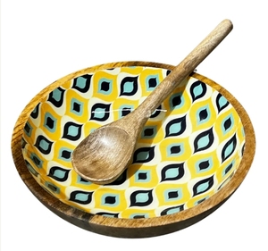 Retro Salad Bowl Salad Bowl or Wooden with Serving spoon Large for Fruits Cereal or <b>Pasta</b> Large Mixing Bowl Set - Product Image 1