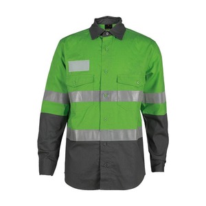 Chemises de travail de chantier pour hommes en polyester vert imperméable à haute visibilité avec bande réfléchissante, vente en gros - Product Image 1