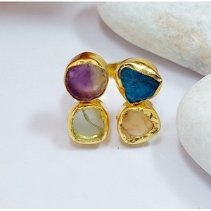 Brass <b>Gold</b> Plated Unisex Gemstone <b>Ring</b> with Natural Stone and Bezel Setting for Gift - Product Image 1