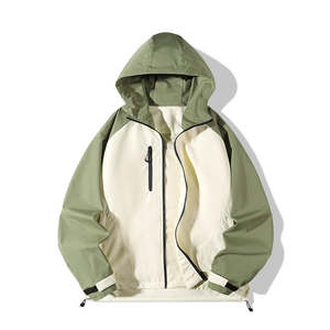 Printemps Automne Américain Rétro Patchwork Couture Couleur Contraste Coupe-Vent Style Extérieur Veste À Capuche Décontractée - Product Image 1